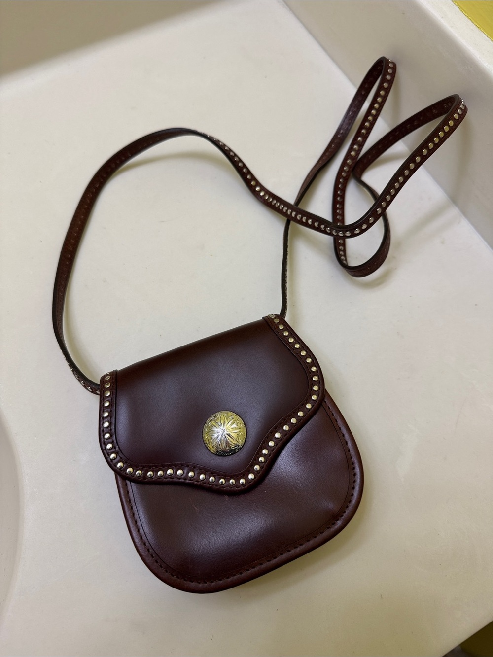 Brighton Brown Leather Crossbody Bag with Stud Trim